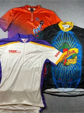 Lot of 3 Vintage Cycling Jerseys Trek USA, Voler Salsa Cycles, Giordana L/XL